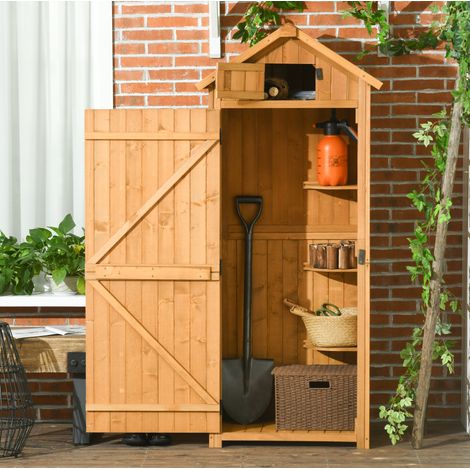 Armoire de jardin 77x54.2x179 cm jaune en bois avec étagères amovibles et fenêtre d’aération
