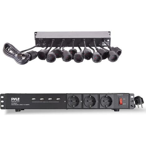Multiprise Rack 1U 12 Prises – PDU avec 3 Prises Frontales, 4 Ports USB 5V/2A, Disjoncteur 15A, Câble 4,5 m, Boîtier Métal, pour Serveurs, Studio (1/5)