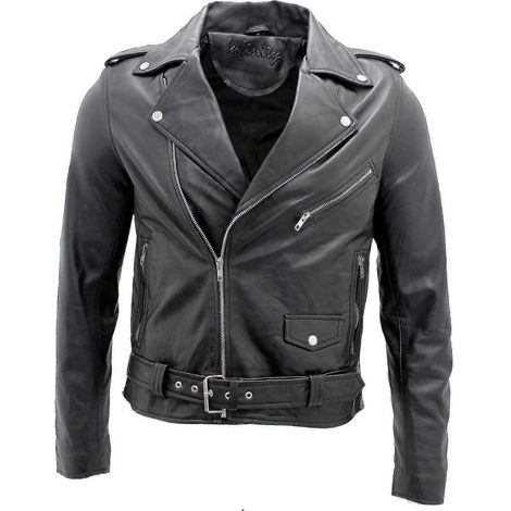 Veste de moto en cuir noir Brando pour homme ABC