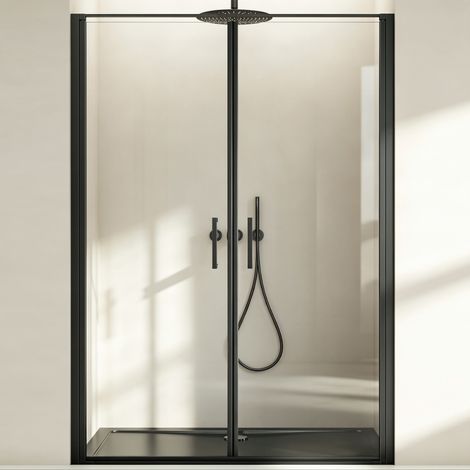 Mai & Mai Paroi de Douche en Niche Transparent Noir 120x195 Pare douche Pivotante Verre ESG 8mm avec Revêtement NANO Easy Clean T66K (1/5)