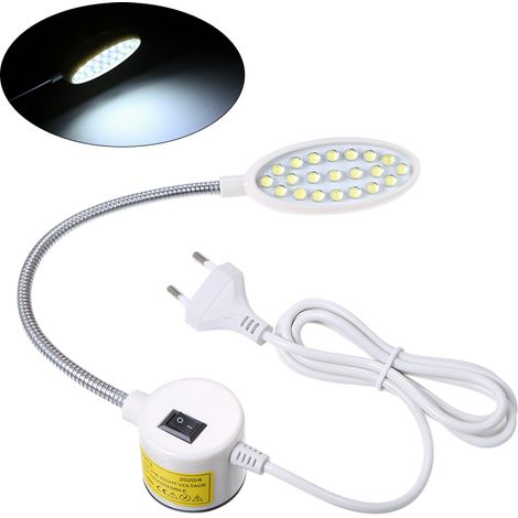 Lampe pour machine à coudre AC110-250V 1W 21LED avec bouton rotatif, luminosité réglable, base fixe, tube flexible et col de cygne, idéale pour les travaux ménagers et les tâches ménagères. (1/3)