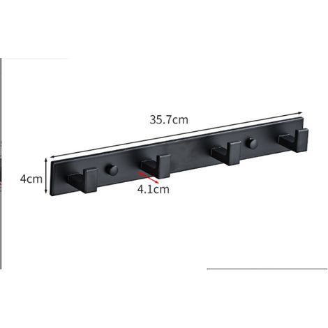 Patères, barre avec 4/5/6 patères en acier inoxydable, patères, portemanteau mural, patères multi-usages pour salles de bains, cuisines, couloirs et chambres à l'intérieur/extérieur, noir (4 patères)