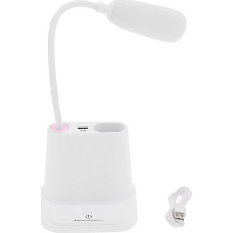 Lampe de bureau multifonction, chargeur USB, porte-stylo, lampe de bureau pour étudiant, lumière blanche et chaude,blanc (1/4)