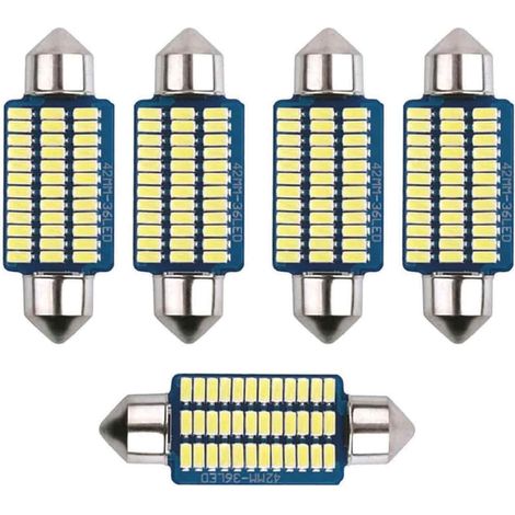 Ampoule Festoon LED - 41 mm - Blanc Xénon - Pour Éclairage Intérieur Voiture - Dome Carte Lecture Courtoisie Coffre - Lot de 5 (1/5)