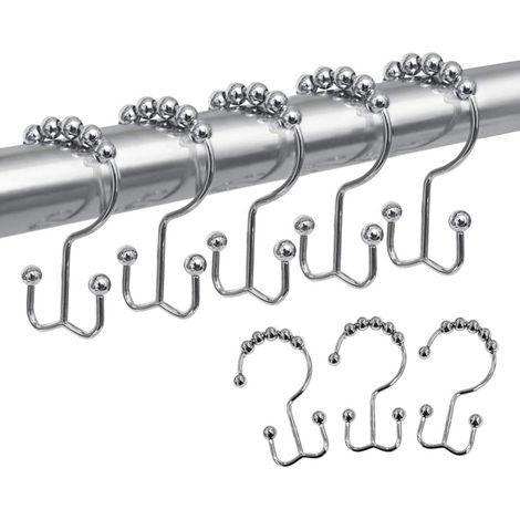 Duschvorhangringe, robuste Edelstahl-Gardinenaufhänger-Clipringe, poliertes Chrom, für Badezimmerfensterstangen, Vorhangfutter, 12 Stück (Silber)