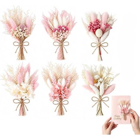 Bouquets de fleurs artificielles 6 pièces 15 cm – Petits bouquets de fleurs séchées liés à la main avec ficelle de jute – Pour décoration d’albums photo journaux et créations DIY (1/5)