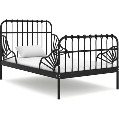 Cadre de lit extensible (matelas non inclus), métal noir, 80 x 130/200 cm (1/5)
