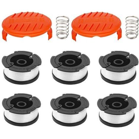 Lot de 6 bobines de fil avec 2 couvercles pour coupe-bordures Black & Decker, capuchon de bobine de rechange pour tondeuse à gazon à alimentation automatique, ensemble de cordes AF-1006... (1/4)