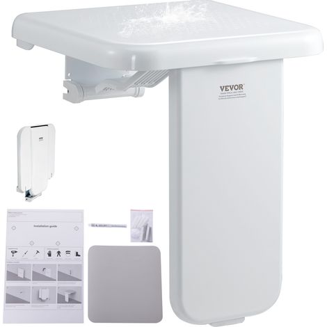 VEVOR Siege de Douche Pliable en ABS, 398x455 mm Deplie, Tabouret de Douche a Fixation Murale, Capacite de Charge 200 kg, Peu Encombrant, pour Personnes Âgees, Femmes Enceintes, Salle de Bain, Entree