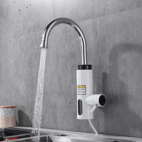 Robinet électrique 3000 W (blanc, entrée latérale), chauffe-eau instantané, eau chaude et froide, 220 V (1/5)