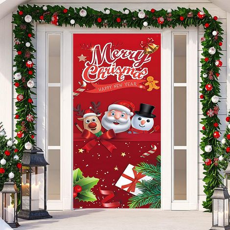 Nouvelle décoration adhésive de porte pour Noël, toile de fond festive, tapisserie pour porte de chambre, largeur de porte - SDMT-025 - 110 x 180 cm