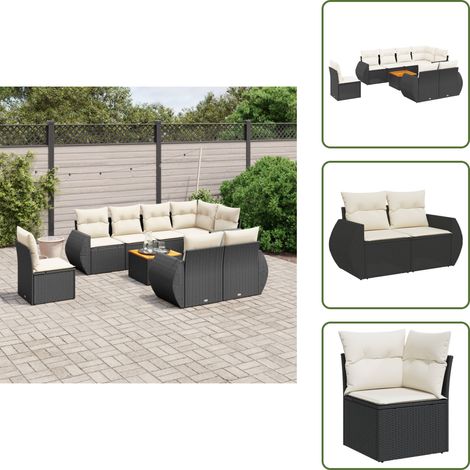 Ratán sintético - vidaXL Set de sofás de jardín 8 piezas y cojines ratán sintético negro - Sofás de jardín negro