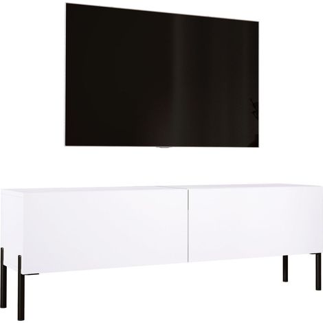 Meuble TV : Blanc Mat, pieds noires, 140 × 52 × 32 cm (1/5)