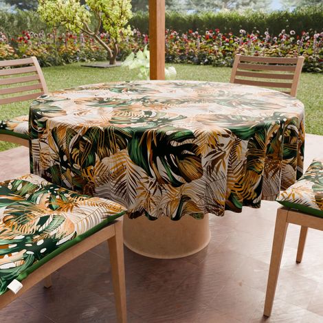 Nappe Ronde Anti-Tache Microfibre (Diamètre Ø 220 cm), Nappes en Tissu de Cuisine pour Table Ronde, Motif Tropical 04 (1/5)