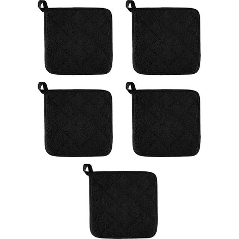 Manique Chauffe - Manique Coton - Protection Thermique Cuisine - 18 x 18 cm - Noir - Lot de 5 (1/5)