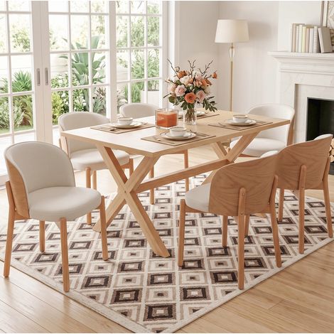 Sedie da sala da pranzo set da 4, legno, tessuto lino, 57 x 49 x 74 cm, naturale DESVIAE (1/5)