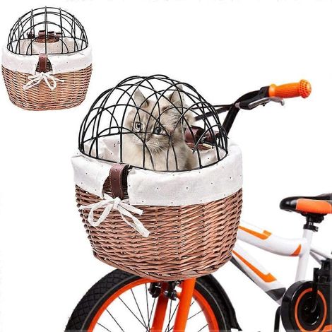 Panier avant pour chien, panier de vélo tressé en osier, panier de transport pour chiens, chiots et chats (1/3)