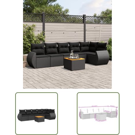 The Living Store 7-tlg. Garten-Sofagarnitur mit Kissen Schwarz Poly Rattan - Gartenmöbel - Esstischgarnituren - Outdoor Möbel - Lounge Set - Rattan Gartenmöbel (1/3)