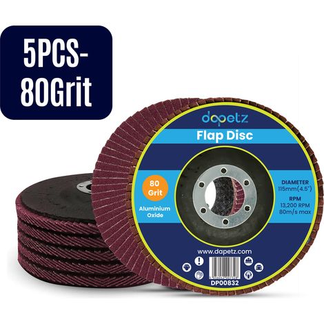 Dapetz ® Flap Discs 115mm 4.5" 80 Grit Aluminum Oxide Grinding Discs Sanding Discs for Angle Grinder to Sanding Grinding Metal, Wood and Stainless Steel Pack of 5PC (1/5)