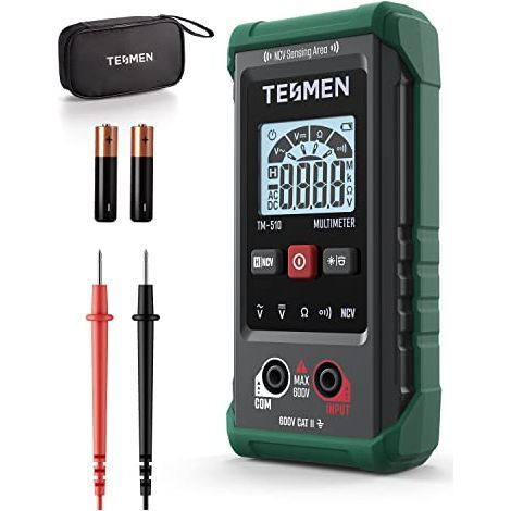 TM-510 Digitalmultimeter, elektrisches Messgerät mit 4000 Zählern, professionelle intelligente Messung, automatische Bereichswahl, Voltmeter, AC/DC-Spannung, Widerstand, Durchgangsprüfung – Grün (1/5)