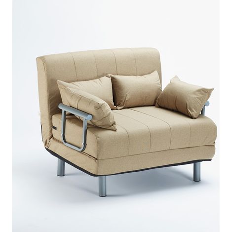 Le Roi Du Relax – Fauteuil convertible lit 100x190 cm – Tissu beige doux – Mécanisme pliant – Dossier inclinable multipositions – 4 coussins inclus