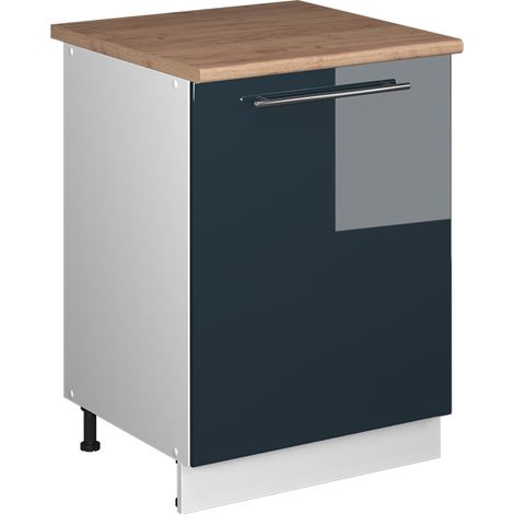 Mobiletto base cucina Fame-Line, Blu scuro lucido/Bianco, 60 cm 1 anta con piano di lavoro, Vicco (1/5)