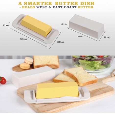 Beurrier avec couvercle et couteau Compatible lave-vaisselle Convient pour réfrigérateur, plan de travail, cuisine et congélateur Blanc (1/4)