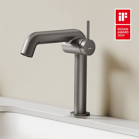 EMKE Wasserhahn Bad 200 × 200 × 45 mm Anthrazit – Waschtischarmatur mit Keramikkartusche und Luftsprudler