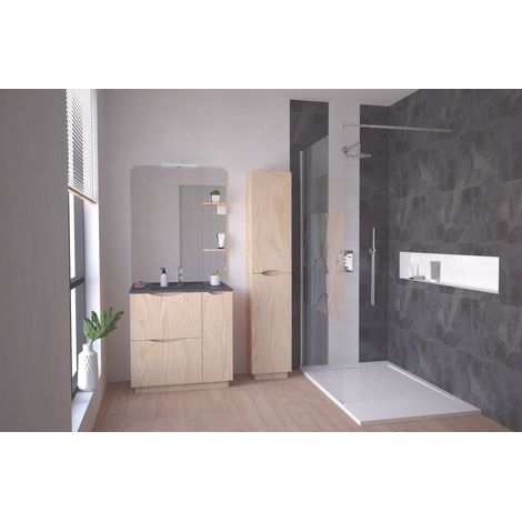 ONDEE - Mueble de baño PALERMO - 80cm - Madera melaminada - Mueble bajo lavabo negro (1/4)