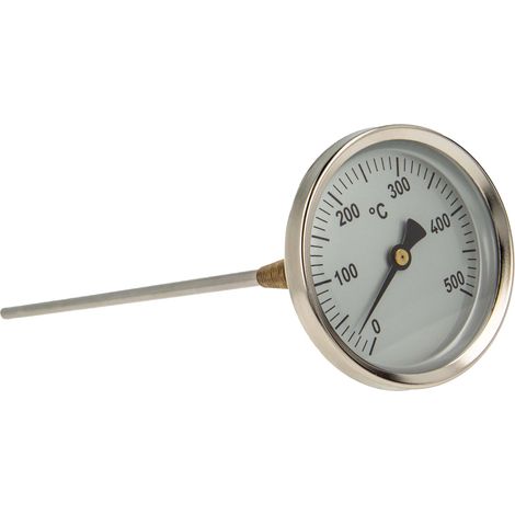 tecuro Ø 80 mm Bi-Metall Rauchgas - Thermometer 0 - 500°C mit Sonde 300 mm und Klemmkonus (1/5)