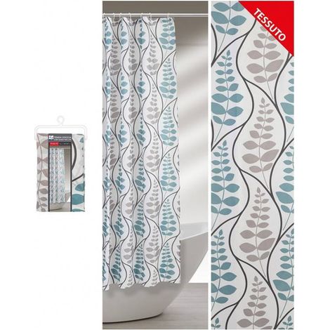 Rideau de douche style floral géométrique Feridras 240x200 en tissu. (1/2)