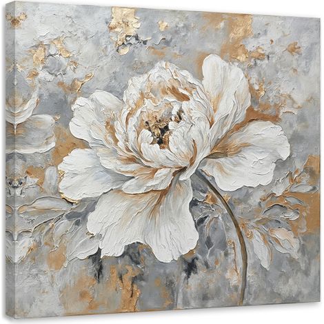 Tableau déco Fleur de rose or argenté 60x60 (1/5)