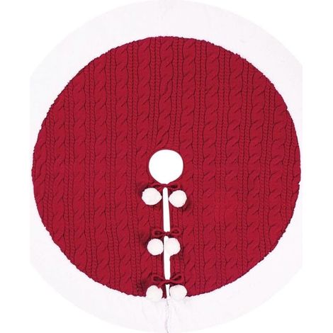 Jupe de sapin Noël tricotée avec pompons décoration pour la maison cm tapis tricoté 92 blancs rouge (1/4)