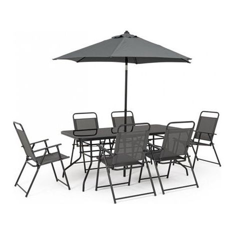 Set per Esterno Bizzotto Pompei Tavolo 6 Sedie Ombrellone Antracite - 806078 (1/5)