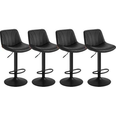 Chaises de Bar Réglables, Tabourets avec Dossier, Rotation 360°, PU, pour Cuisine, Salle à Manger, Lot de 4, Noir (1/5)