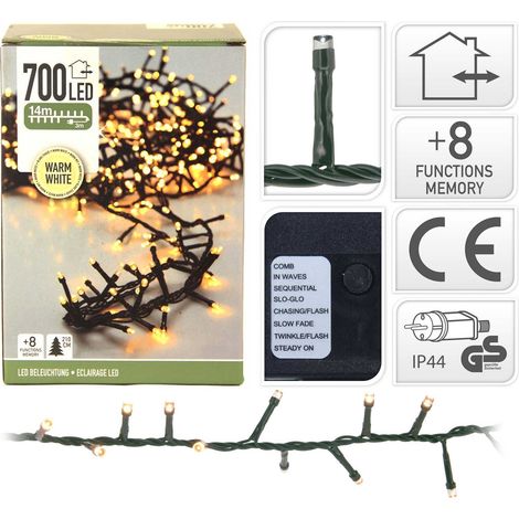 LUCI DI NATALE 700 LED BIANCO CALDO 8 GIOCHI DI LUCE