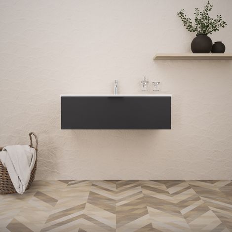 Inda - Badezimmerschrank B.100 mit glänzendem/mattem schwarzem Waschbecken, 1 Schublade - Topazio