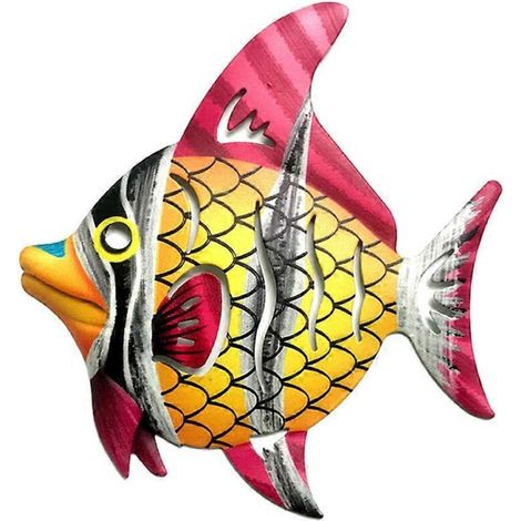 Sculpture murale en métal poisson art décoratif suspendu pour jardin terrasse salon balcon ornement mural.