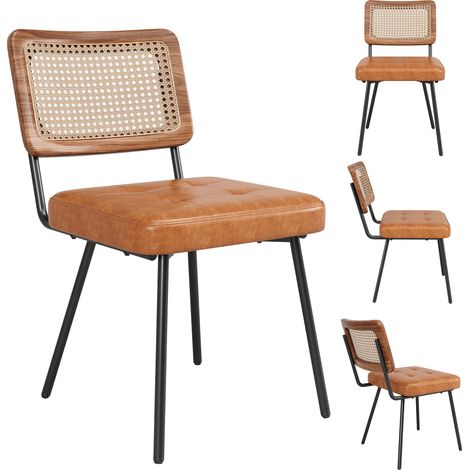 GagaChaise de salle à manger en similicuir (lot de 4), chaise lounge en rotin, chaise de coiffeuse ergonomique, style rétro luxe (1/5)