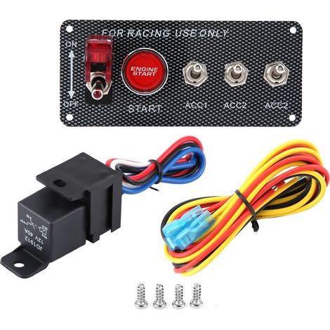 Panel de interruptores de encendido del motor de coches de carreras, botón de arranque de fibra de carbono para coches de carreras RV (1/5)