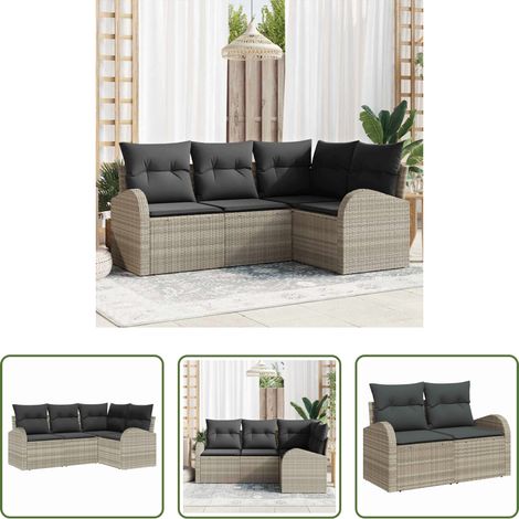 Terrassensofa - Gartensofa-set 4 pcs Hellgrau Poly-Rattan (1/5)