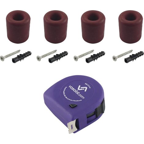 vasalat Gummistopper Boden & Wand 2in1 zum Schrauben ø 30mm, Höhe 30mm - Türstopper + Montagezubehör, Gummi rot - 4 Stück (1/3)