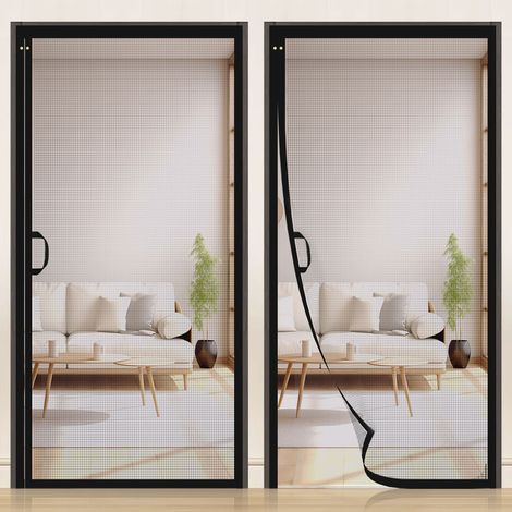 Moustiquaire porte 100x210cm noire, rideau anti-insectes à fermeture automatique, sans perçage, pour porte et terrasse (1/5)