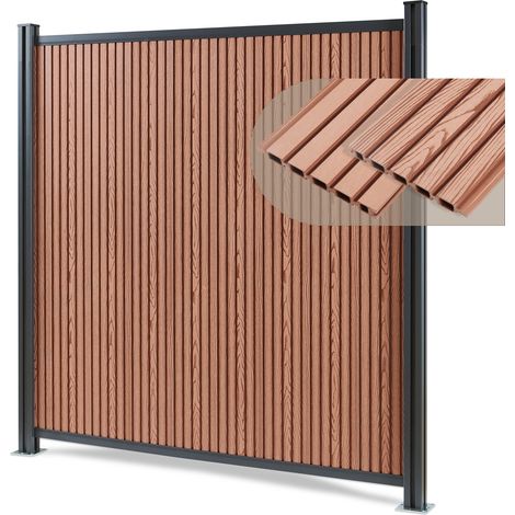 Valla jardin exterior Grassano con 1 poste Aluminio WPC 185x180cm - Marrón NEU.HOLZ (1/5)