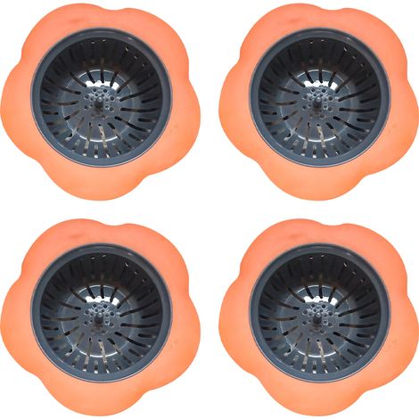 Lot de 4 crépines d'évier en silicone, paniers filtrants universels pour évier de cuisine, jolis et faciles à nettoyer, en plastique (orange). (1/5)