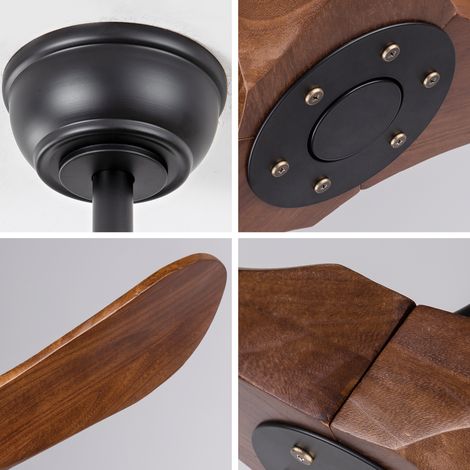 Ventilateur de plafond couleur noyer 42 pouces à 3 pales en bois avec télécommande et fonction mémoire pour terrasse (1/5)
