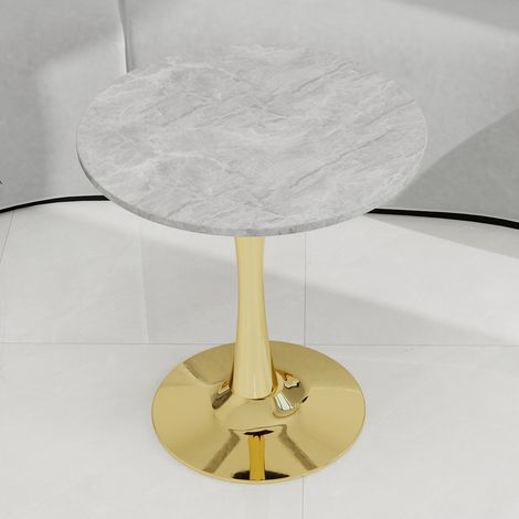 Table basse dorée 27,6 pouces style mid-century,plateau rond marbre gris clair veiné,adaptée 2 à 4 personnes tous décors.