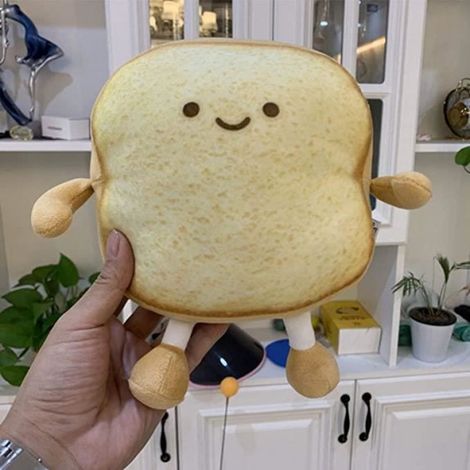 Coussin en peluche en forme de pain toast - Pour enfants et adultes - Décoration d'intérieur - Doré (1/4)