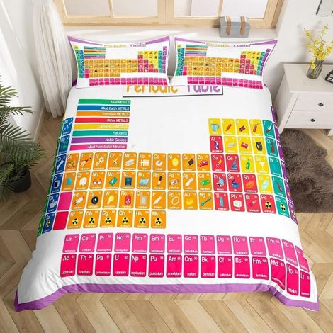 Bettwäsche-Set 200x200cm mit 2 Kissenbezügen 80x80cm, Periodensystem Design, Mikrofaser