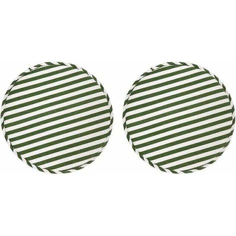 Runde Stuhlkissen für Küchen und Esszimmer, Sitzkissen mit Bändern, 2er-Set, rutschfeste Kissen für Barhocker, Bistrostühle, 33 cm Sitzfläche, grün gestreift